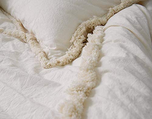 Flber White Duvet Cover Tufted Boho Bedding Comforter Queen Size, 86in x90in