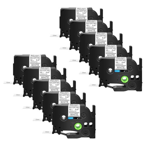 SECERTMU 10 Pack Label Tape Compatible for P-Touch TZe-231 TZe231 TZ-231 12mm 0.47'' Black on White Laminated Tape Replacement for Ptouch PT-D220 D210 D200 D400 H110 P700 E550W H300 Label Maker