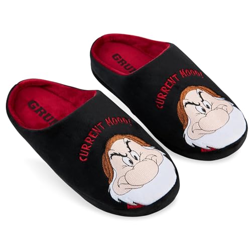 Disney Zapatillas Hombre Casa - Grumpy y Baby Yoda Pantuflas Hombre, Suela Antideslizante, Talla 39-47, Regalos Navidad (Negro Grumpy, 42 EU)