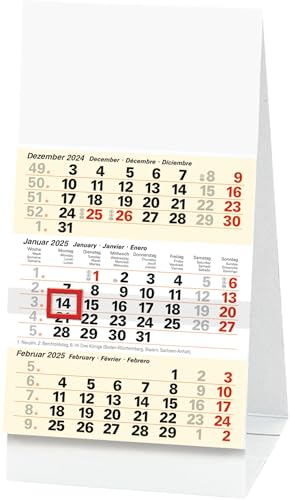 BRUNNEN 3-Monats-Tischkalender 2025 | 100×120 mm, weiß/hellgelb