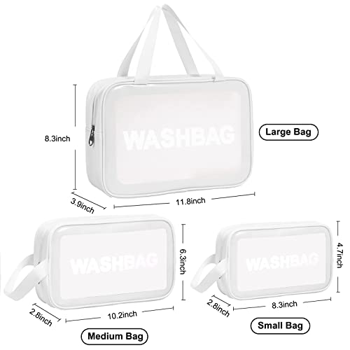 Murdizzo 3 Pcs Travel Toiletry Bag For Women Men, Matte Translucent Waterproof Makeup Cosmetic Travel Organizer Bag For Size Toiletries Accessories With Handy Handle（White） #TOP1