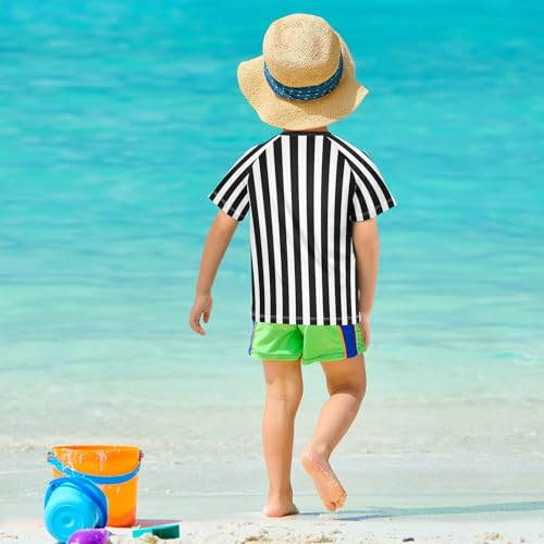 CaTaKu Black and White Striped Boys Rash Guard Swim Shirts Toddler Quick Dry UPF 50+ Rashguard Short Sleeve 3-12T 5