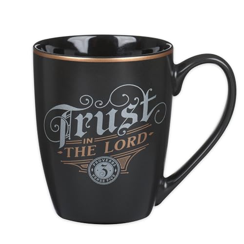 Christian Art Gifts Inspirational Ceramic Coffee & Tea Mug for Men & Women: Trust in the Lord Encouraging Bible Verse Proverb, Sturdy Lead & Cadmium-free Non-toxic Drinkware, Matte Black & Gold, 12 oz