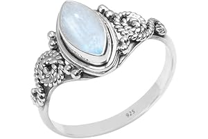 925 Silver Moonstone Ring for Women - Shimmering Marquise Gemstone Statement Ring