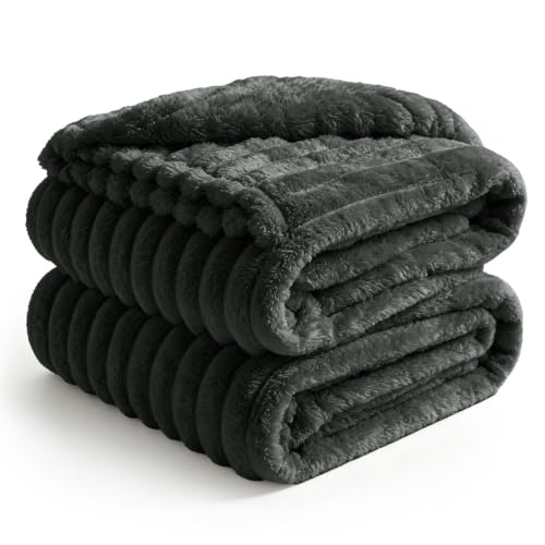 Image of BEDELITE Ribbed Full Size Blanket for Bed, Charcoal Grey, 84 inchx90 inch