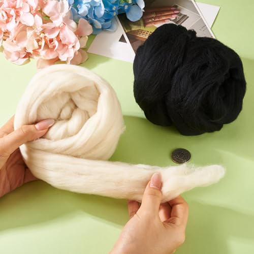 Image of Magibeasd 3.53 oz Wool Roving for Needle Soft Felting Nature Wool Black and White Chunky Yarn for Beginners Felted Handmade Crafts DIY Materials Hand Spinning Supplies