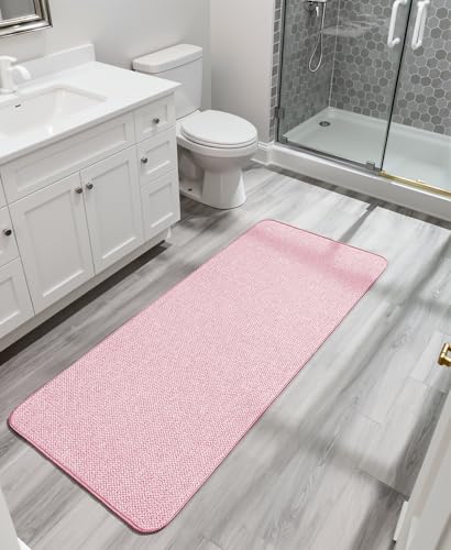 Image of Bosap Bath Mat,Ultra Thin Bathroom Runner Rugs,Large Bath Mats for Bathroom,Quick Dry,Non-Slip,Machine Washable,Low Pile,Bath Rug,Shower Outside,Sink,Home Decor Accessories.Pink,3'x6'(36x72inch)