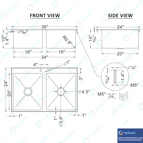 Image of Stainless Steel 2 Compartment Drop-In Sink. Bowl 16 in. x 20 in. x 12 in. No Faucet