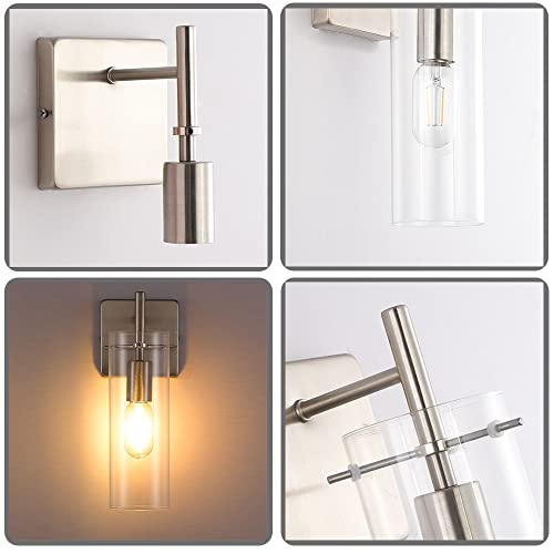 Krasty 1 Light Modern Brushed Nickel Bathroom Wall Sconces Lighting Metal Wall Sconce,Clear Glass Wall Mount Light Decor,Wall Lamp Fixture For Living Room Bedroom Bathroom Hallway #TOP6