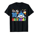 10th birthday boy shark 10 years old 10th birthday party maglietta