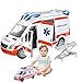 Ambulance Car Toy - Emergenccy Rescue Vehicle, Light Up Siren Truck, Medical Stretcher Playset | Educational Pretend Play kit for Kid Children Boys Girls Home Nursery Classroom Birthday Gift