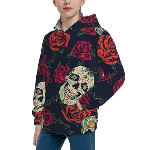 Roses Skulls Kid Hoodies Boys Sweatshirts Girls Pullover with Pocket2