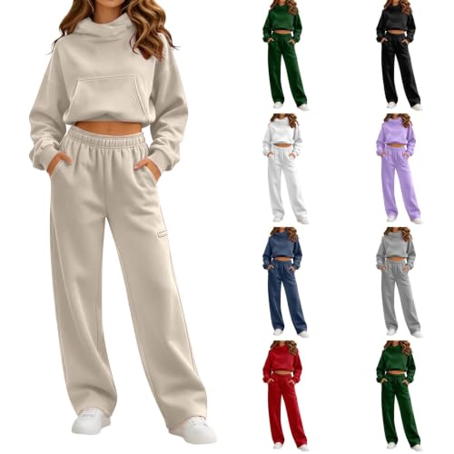 GOSEAGOTOFUN Women Sweatsuits 2 Piece Set Cropped Hoodie and Sweatpants Set Jogging Workout Tracksuit Lounge Travel Outfits Beige Small - image 1