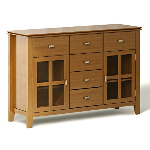 Simplihome Artisan Solid Pine Wood 54 Inch Transitional Sideboard Buffet Credenza In Honey Brown Features 2 Doors, 6 Drawers And 2 Cabinets With Large Storage Spaces #TOP12