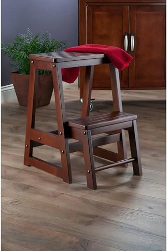 Taburete plegable madera con plataforma ancha silla escalera 2 niveles para muebles del hogar y acceso almacenamiento