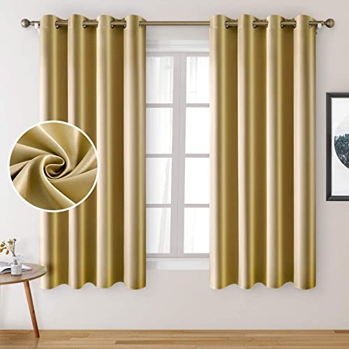 Luxury Thermal Insulated Blackout Curtains for Bedroom Living Room Office Soft Faux Silk Fabric with Eyelet Top Gold 90x72 inch - Image 2