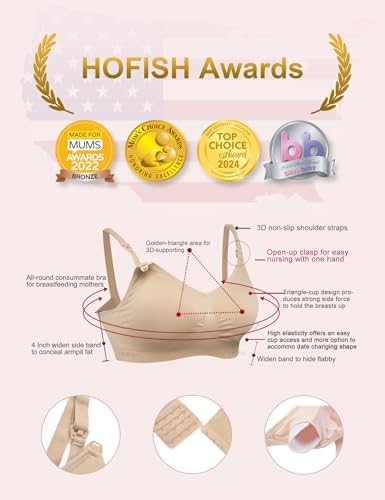 HOFISH Women's Maternity Bras Wirefree Nursing Bra for Pregnancy Breastfeeding Bra Black Beige Pink Large - 1