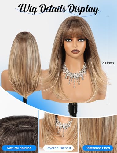 Perruque synthétique d'aspect naturel HAIRCUBE blonde droite ombrée - 3