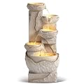 Grepatio Outdoor 5-Tiers Cascading Rock Water Fountain, Small Waterfall Fountain with 5 LED Lights, Beige Bowl Feature Fountains and Waterfalls for Garden or Patio, Yard, and Deck Decor