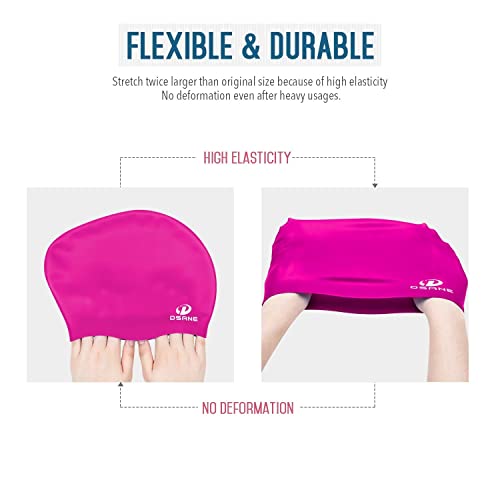 2 Pack Womens Silicone Swim Cap For Long Hair,3D Ergonomic Design Silicone Swimming Caps For Women Kids Men Adults Boys Girls With Ear Plug And Nose Clip(M) #TOP3