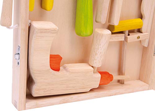 small foot Werkzeugkoffer „Lino“ aus Holz, mit 12 Werkzeugen vom Hammer bis zur Bohrmaschine, ab 3 Jahren, 2079