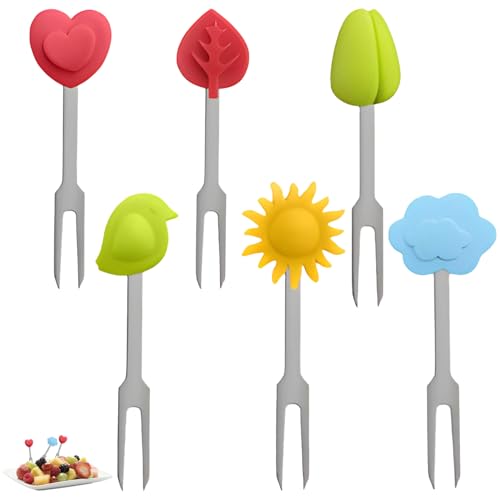 Piekser Fingerfood Lot de 6 fourchettes à fruits, en acier inoxydable, pour enfants, petites fourchettes, pics alimentaires, mini fourchettes pour enfants, boîte à goûter, brochettes à dessert