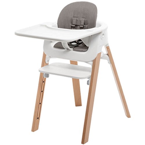Stokke Steps Bundle, Baby Set, Seat, Tray - White, Legs - Natural, Cushion - Greige
