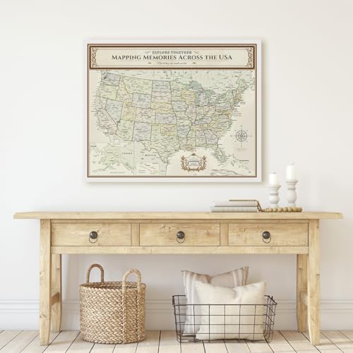 Image of DECORARTS - Large Colorful USA Map Art Canvas Wall Art, Classic United States Maps for Wall Decor, Hand-Stretched Giclee Print, Home Office Statement Piece, Handcrafted in USA, 35x28''