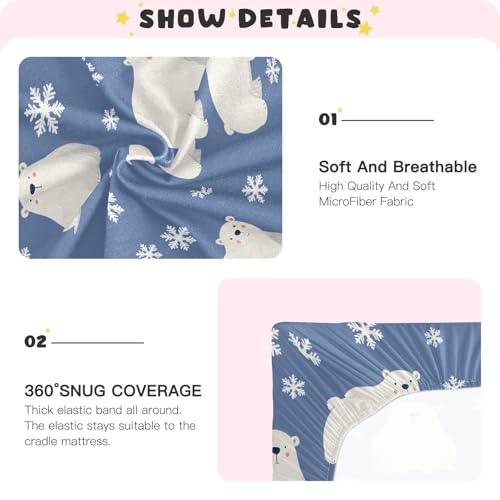 Image of Northern Bear Snow Flower Crib Sheets Stretchy Portable Sheets for Baby Toddler Breathable Soft Crib Mattress Sheet for Girls Boys
