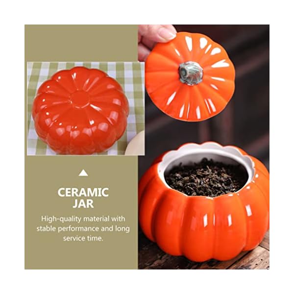   NUOBESTY-1pc-Pumpkin-Storage-Jar-Pumpkin-Shape-Ceramic-Container-with-Lid-Orange-Pumpkin-Canister-for-Candy-Cookie-Food-Tea-Halloween-Party-Storage