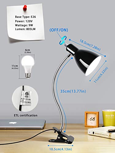 Desk Lamp Eye-Caring Table Lamps, 360°Rotation Gooseneck Clip On Lamp, Clip On Reading Light, Portable Reading Book Light, Clamp Light, Study Desk Lamps For Bedroom And Office Home Lighting (Black) #TOP5