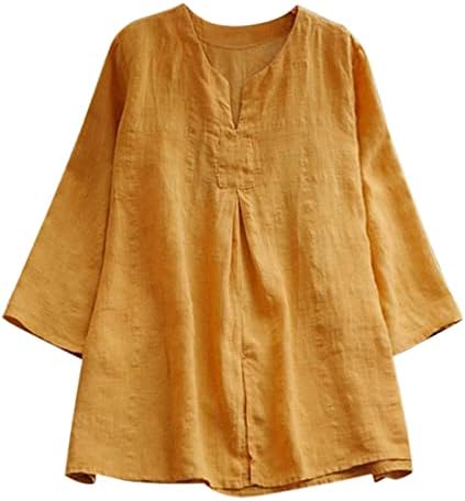 Women'S Solid Color V Neck Long Sleeved Loose Casual Shirt Womens plus Size Camp Shirts