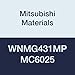 Mitsubishi Materials WNMG431MP MC6025 Coated Carbide WN Type Negative Turning Insert with Hole, Trigon, Grade MC6025, 0.5" IC, 0.187" Thick, 0.016" Corner Radius, MP Breaker (Pack of 10)