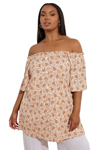Image of Yours Curve Textured Leaf Print Bardot Top - Women's - Plus Size Curve