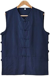 ZooBoo Chinese Waistcoat Wing Chun Sleeveless Vest Martial Arts Buddhist Monks Uniform(Navy Bue,XL)