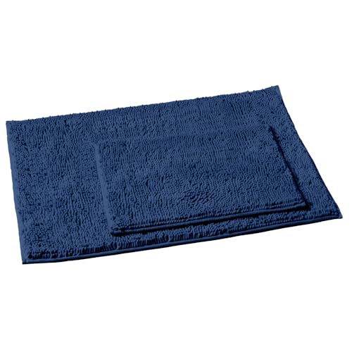 LuxUrux 2-Piece Bathroom Rug Set - Ultra-Plush Chenille Bath Mats, Soft & Absorbent, Non-Slip Backing, Cozy & Stylish, Machine Washable (24x36 & 16x24 inches, Blue)