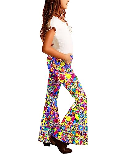 Image of Deerose Girls Halloween Hippie Bell Bottom Pants High Waist Flare Pants 5-14 Years