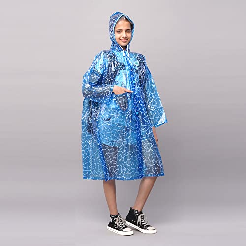 VARSHA Rainwear Kids Hooded Raincoat Waterproof  Design [Blue, 45