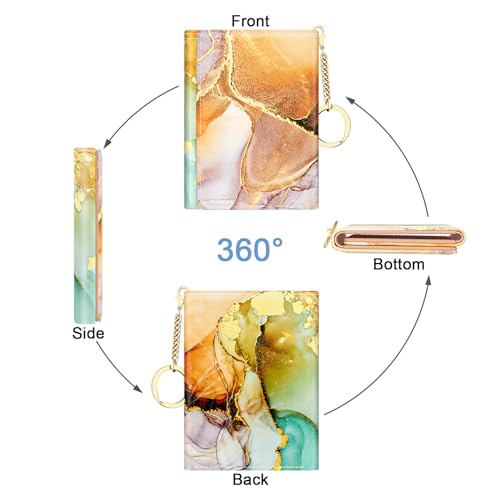 Image of Rouidr Womens Wallet, Small Slim RFID Card Wallets for Women, Cute Front Pocket Trifold Leather Card Organizer with 7 Slots & ID Window, Abstraction Marble