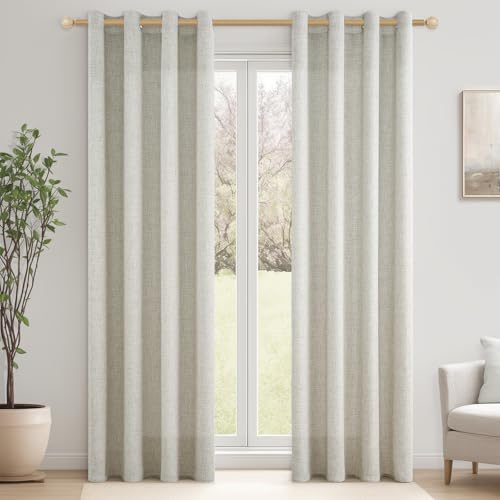 CUTEWIND Vorhang Leinen Halbtransparent Vintage Wohnzimmer Landhaus Gardine Fenster Stores Gardinen Schals mit Ösen 2er Set Vorhänge… – Ansicht 1