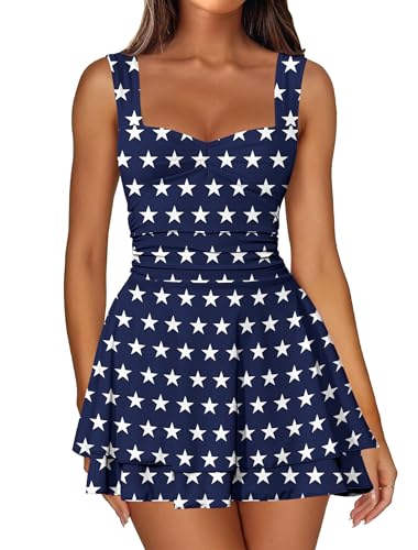 Image of IWD Women's Square Neck Sleeveless Mini Dress Ruched Waist Tiered Ruffle Hem A Line Short Dresses