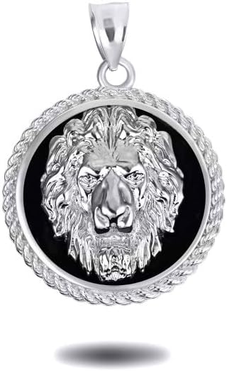 Claddagh Gold Black Onyx Lion Head King Of The Jungle Fine Pendant Necklace Real Solid .925 Sterling Silver