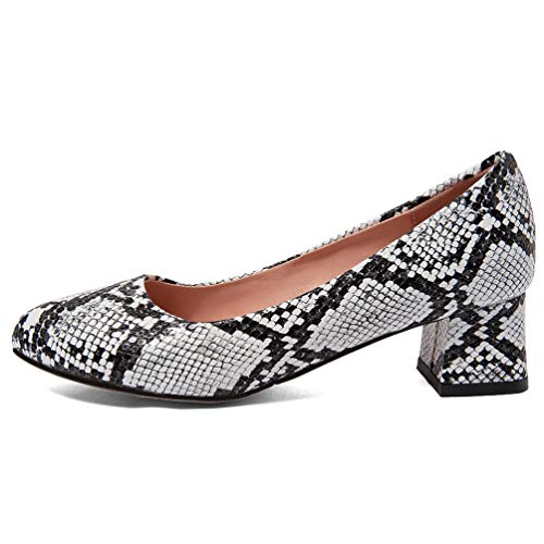 Caradise Womens Mid Block Heel Snakeskin Pumps Round Toe Dress Office Shoes3
