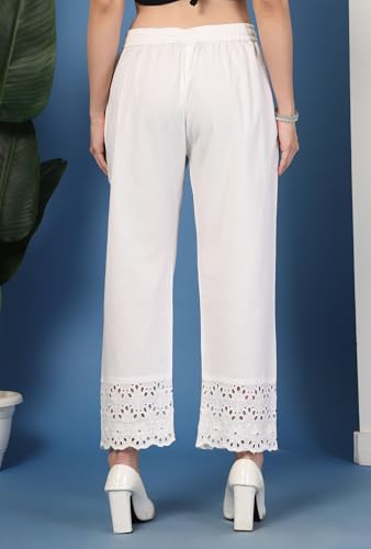Image of Pistaa's Women's Pure Cotton Regular Hem Design Solid Palazzos