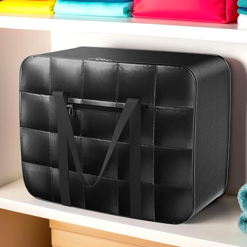 Image of Kuber Industries Storage Bag | Parachute Travel Duffle Bag | Foldable Underbed Storage Bag | Attachi Storage Bag For Clothes with Handle | Medium | Black