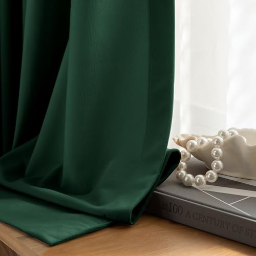 Image of Beauoop Dark Green Velvet Curtains 96 Inches Long 2 Panels for Bedroom Living Room Soft Luxury Room Darkening Thermal Insulated Soundproof Rod Pocket Window Treatments Drapes, 52X96 Set of 2