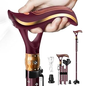 Folding Cane, Smart Alarm Foldable Cane with Light, Fashion Walking Cane for Women&Men, Adjustable Canes for Seniors, USB Direct Charging, Lightweight and Portable
