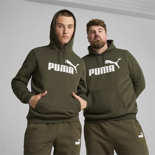Image of PUMA Men's Essential Big Logo Fleece Hoodie, Dark Olive, XL