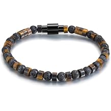 TRUMIUM Beaded Bracelets for Men Women Natural Hematite 6mm Tiger Eyes Mens Bracelet Gemstone Jewelry for Him 7.5/8.3/9 Inch Length