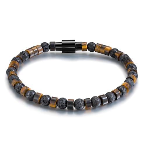 Pulsera de cuentas con ojo de tigre y hematita para hombre y mujer miniatura 1